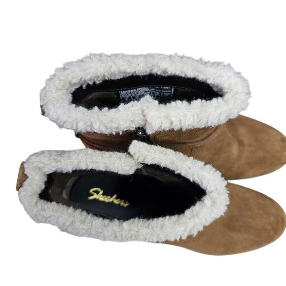 Skechers 48695 Boot Suede Leather Faux Fur Lining Wedge Size 9.5 - Picture 6 of 14